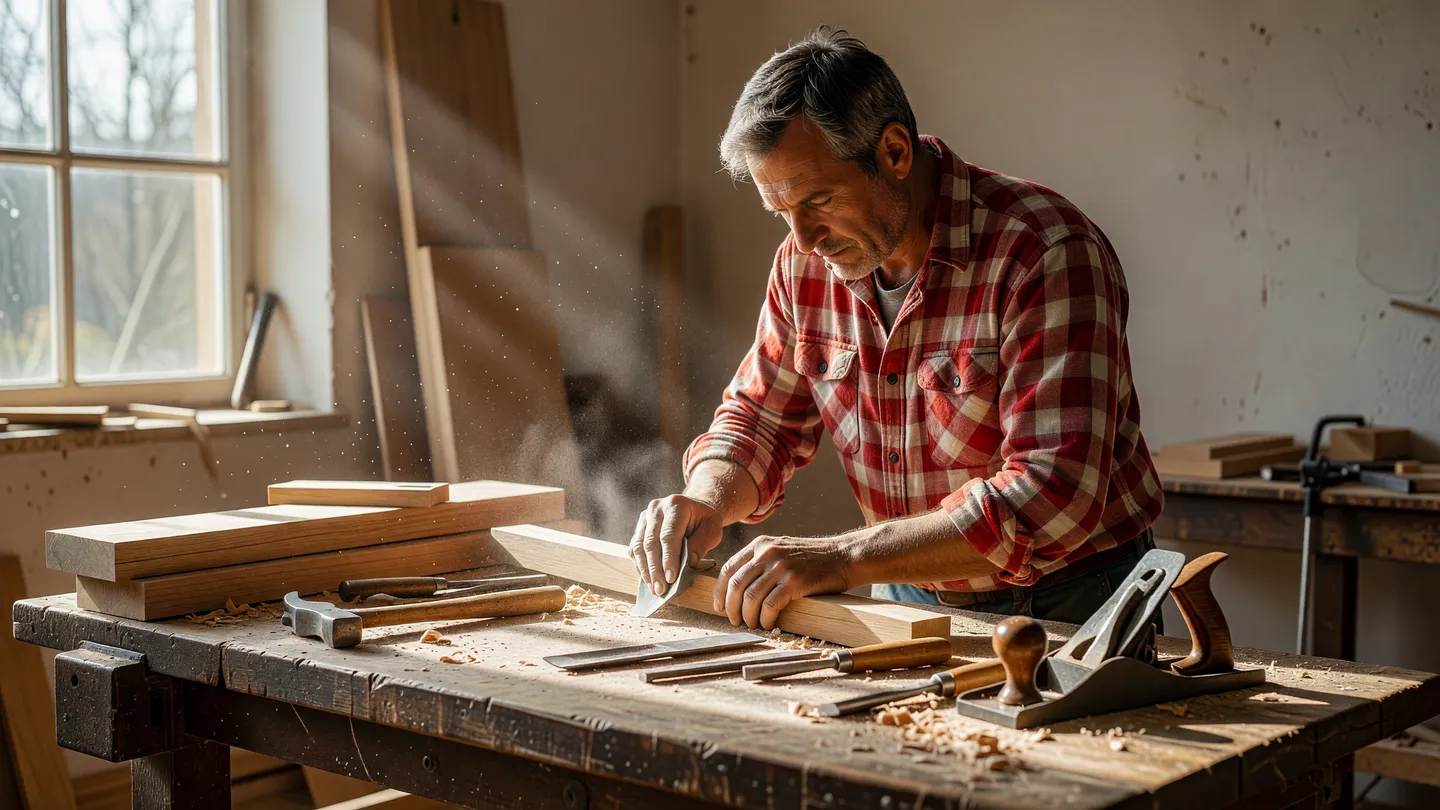 Artigiano al lavoro nel suo laboratorio illuminato, immagine di una piccola impresa che costruisce il passaparola locale