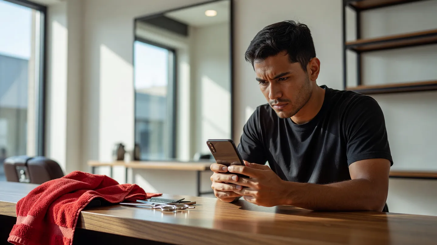 Barbiere controlla il telefono in negozio a metà giornata, come studiare i format social che funzionano ora