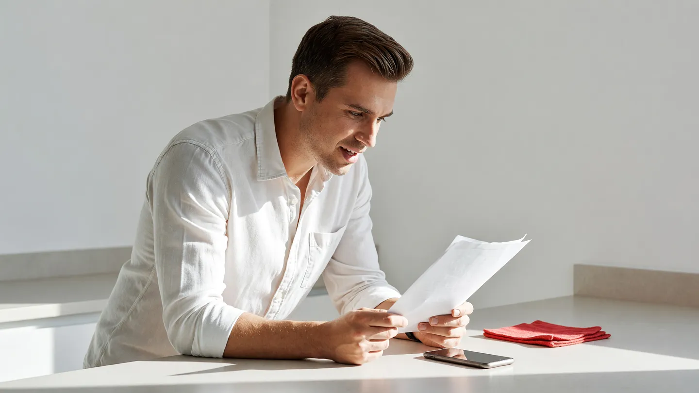 Uomo che rilegge ad alta voce un testo per controllare il tono, metodo per revisionare i contenuti AI