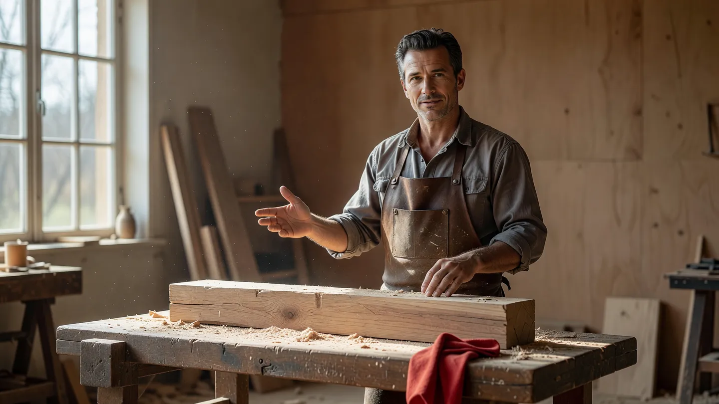 Artigiano che parla con lo stesso tono di sempre nella sua bottega, esempio di voce aziendale coerente